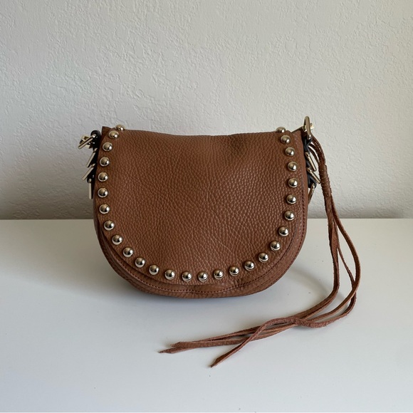 Like New REBECCA MINKOFF Pebbled Leather Studded Saddle Bag - Picture 2 of 9